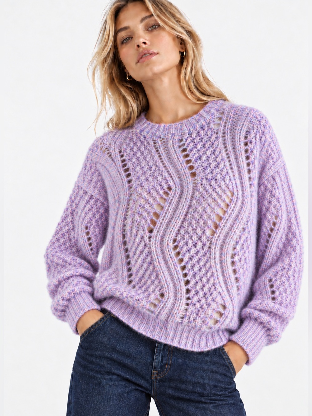 Levete Room Mohair Blend Open Knit Sweater M/L Lilac Oversized Made in Italy